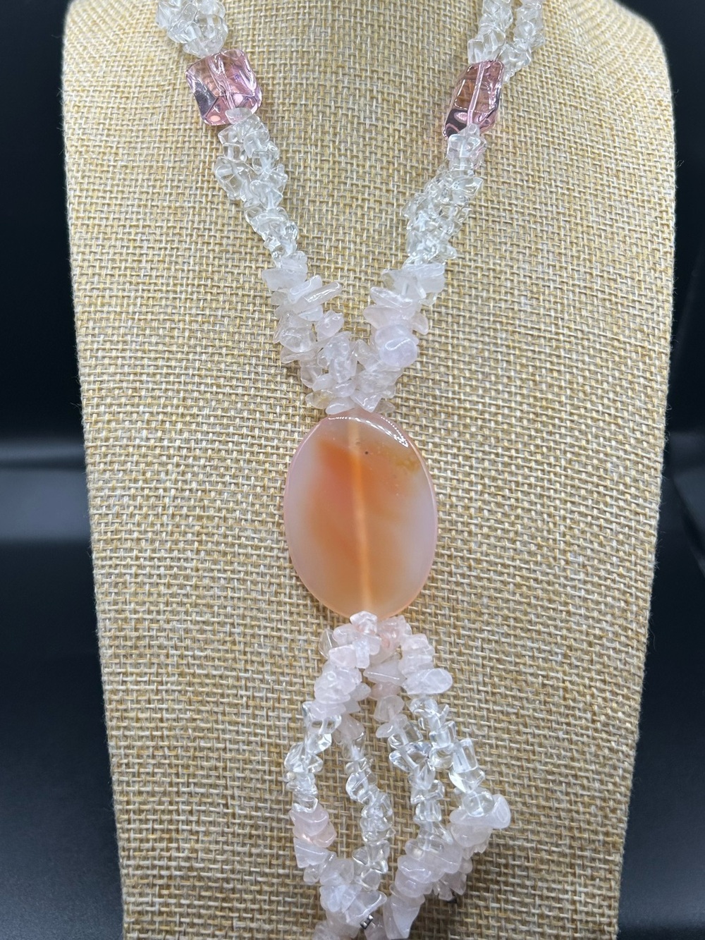 Handmade Pink Rose Quartz & Agate Pendant Necklace